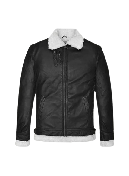 B3 Mens Aviator Black Leather Jacket