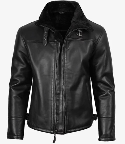 Men's B3 Bomber Black Shearling Leather Jacket