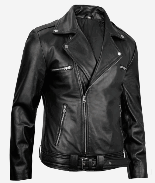 Asymmetrical Belted Moto Leather Jacket for Men – Edgy & Stylish
