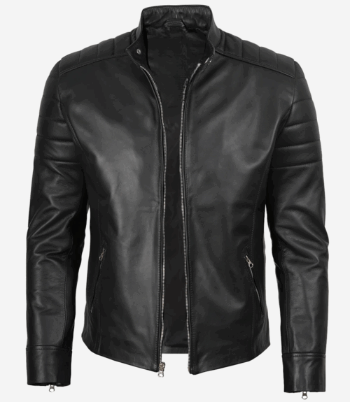 Men's Black Lambskin Leather Biker Style Jacket