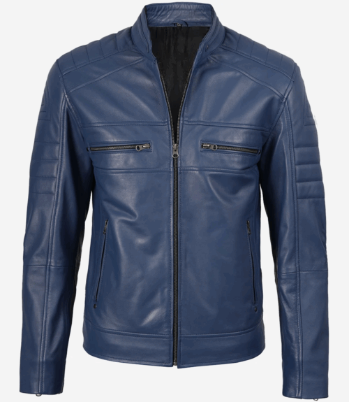 Men's Blue Biker Style Leather Jacket