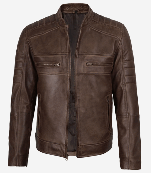 Men’s Coffee Brown Distressed Leather Jacket