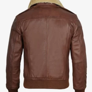 Men’s Brown Leather Bomber Jacket with Fur Collar