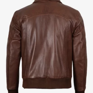 Men's Brown Shirt Collar Leather Bomber Jacket