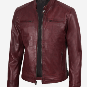Men's Burgundy Biker Style Leather Jacket