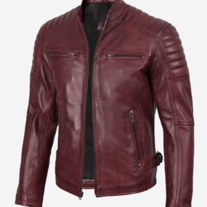 Men's Burgundy Biker Style Leather Jacket