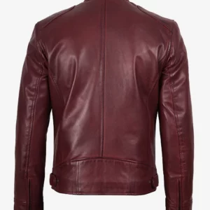 Men's Burgundy Biker Style Leather Jacket