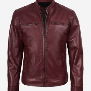 Men's Burgundy Biker Style Leather Jacket