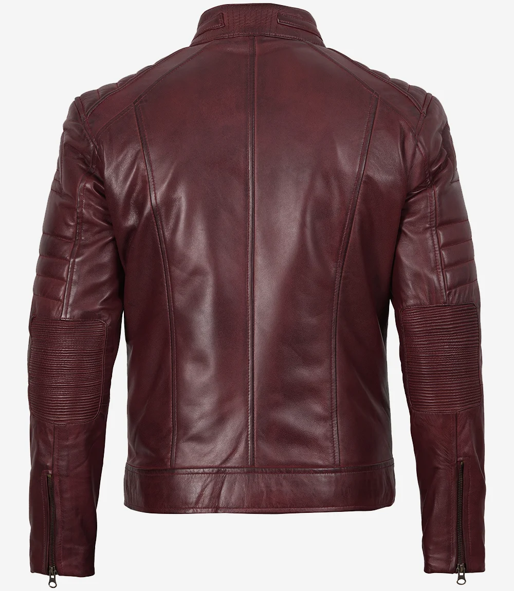 Mens Biker Style Burgundy Leather Jacket