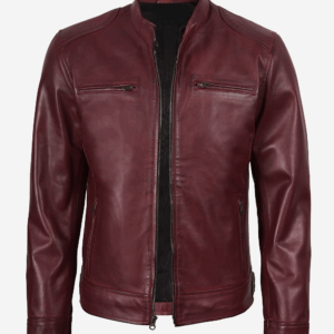 Men's Burgundy Biker Style Leather Jacket