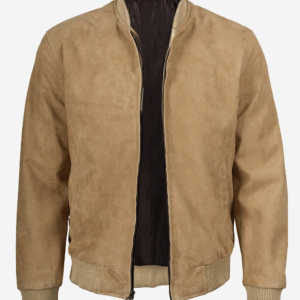 Men's Camel Brown Suede Bomber Jacket