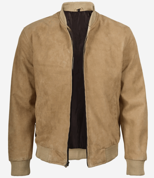 Men's Camel Brown Suede Bomber Jacket