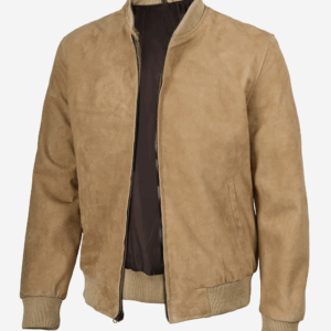 Men's Camel Brown Suede Bomber Jacket