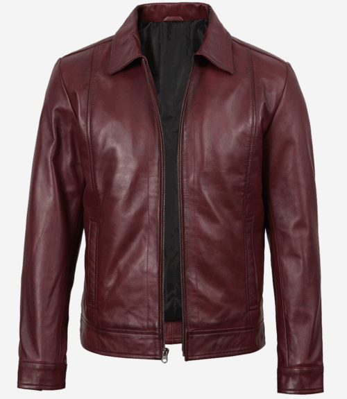Mens Classic Burgundy Harrington Leather Jacket