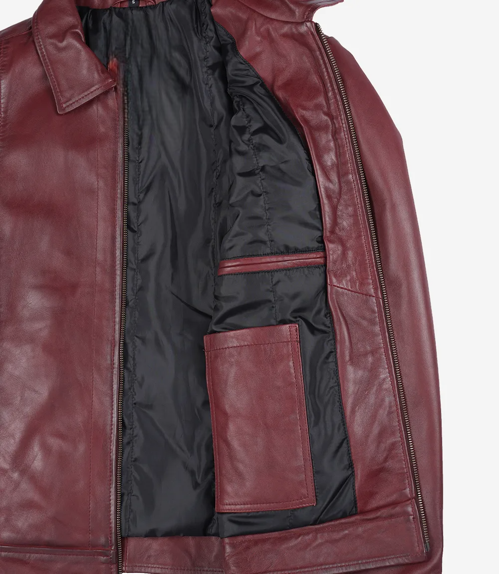 Mens Classic Burgundy Harrington Leather Jacket