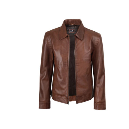Brown Leather Jacket for Men | Harrington Style Classic Jacket