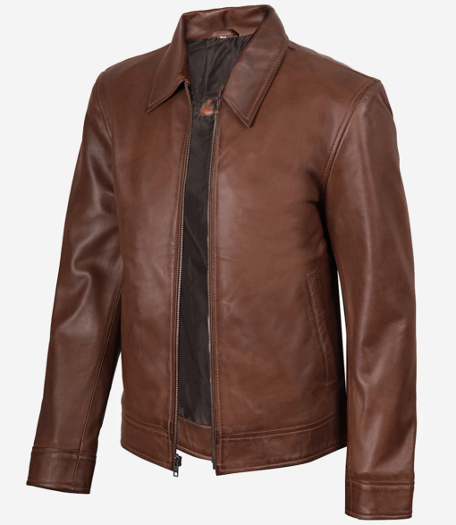 Brown Leather Jacket for Men | Harrington Style Classic Jacket