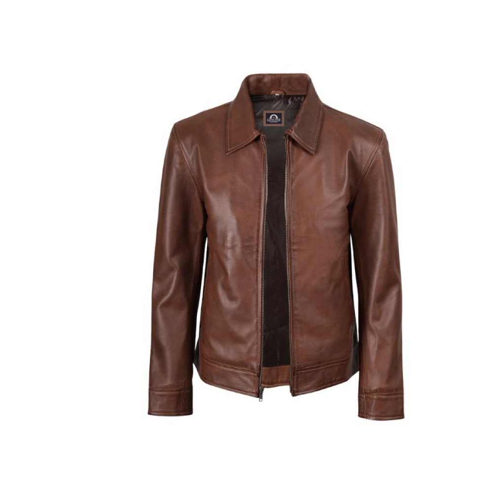 Mens Classic Harrington Borwn Leather Jacket