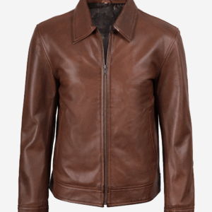 Mens Classic Harrington Borwn Leather Jacket