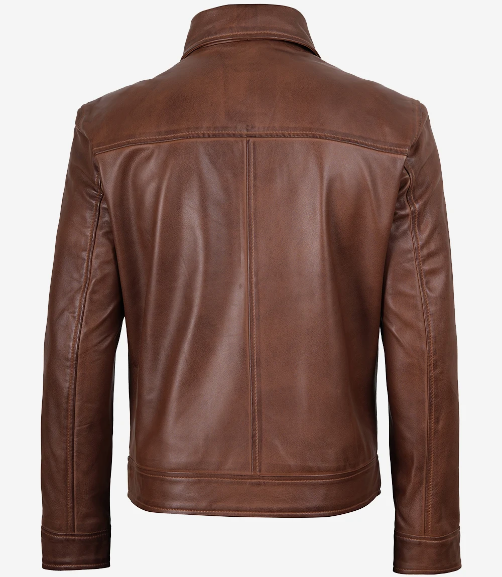 Mens Classic Harrington Borwn Leather Jacket