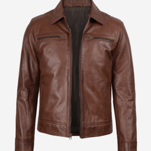 Mens Classic Shirt Collar Black Leather Jacket