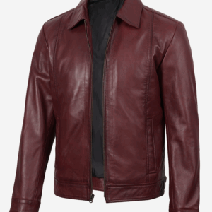 Mens Classic Burgundy Harrington Leather Jacket