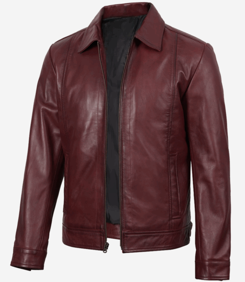 Mens Classic Burgundy Harrington Leather Jacket
