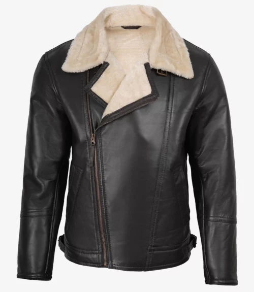 Men's Dark Brown Biker Style Shearling Leather Jacket