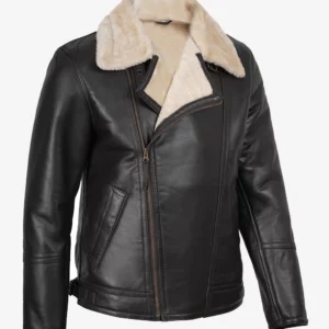 Men's Dark Brown Biker Style Shearling Leather Jacket