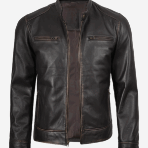 Men's Distressed Brown Biker Leather Jacket