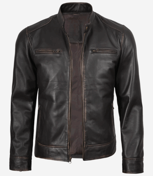Men's Distressed Brown Biker Leather Jacket