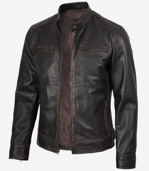 Men's Distressed Brown Biker Leather Jacket