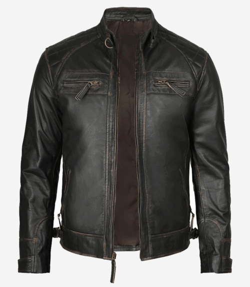 Men's Distressed Brown Biker Style Leather Jacket