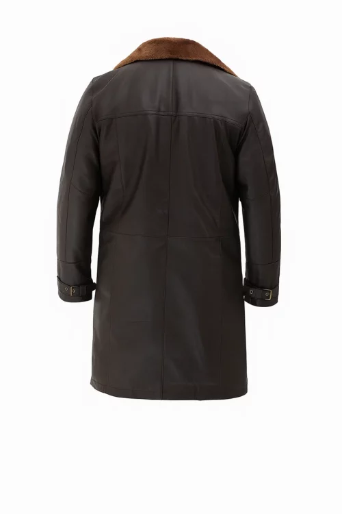 Mens 3/4 Length Dark Brown Leather Shearling Coat