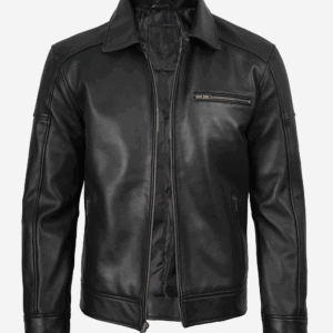 Men's Neville Black Lambskin Leather Harrington Jacket