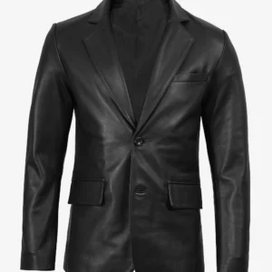 Mens Notch Lapel Black Leather Blazer