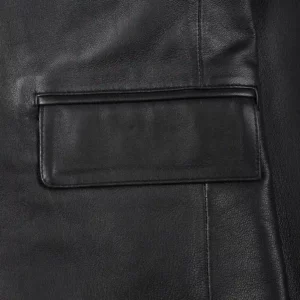 Mens Notch Lapel Black Leather Blazer