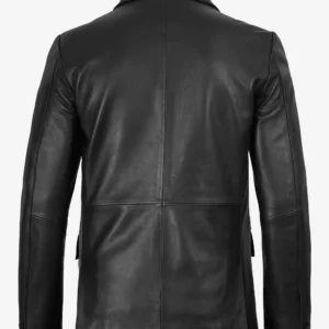 Mens Notch Lapel Black Leather Blazer