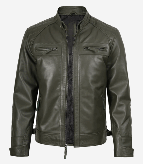 Mens Quilted Shoulder Style Leather Jacket