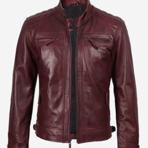 Mens Real Leather Burgundy Biker Style Jacket