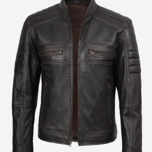 Mens Real Leather Distressed Brown Biker Style Jacket
