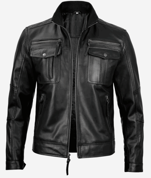 Men's Top Notch Black Biker Style Leather Jacket