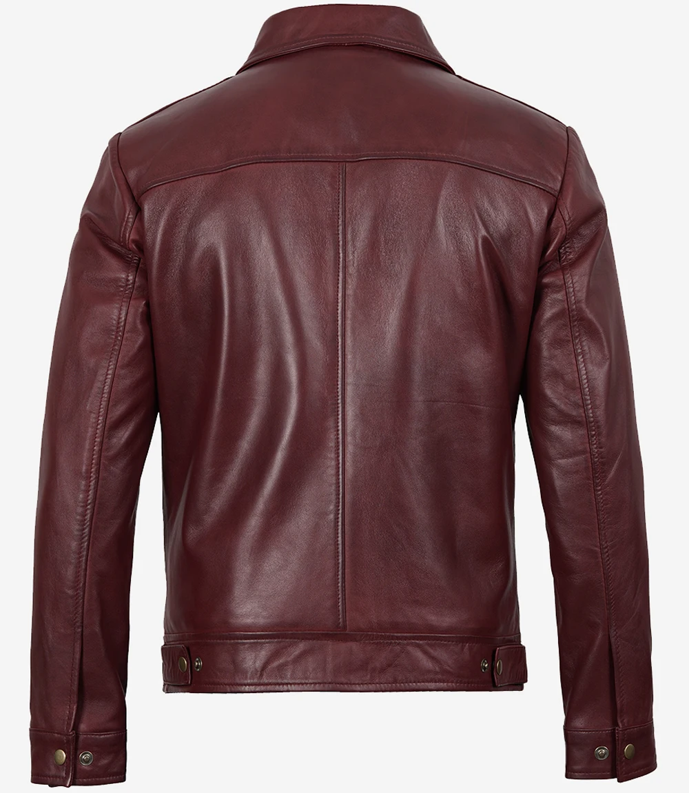Mens Classic Burgundy Harrington Leather Jacket