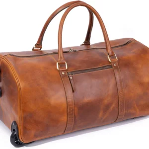Tan Brown Leather Trolley Bag