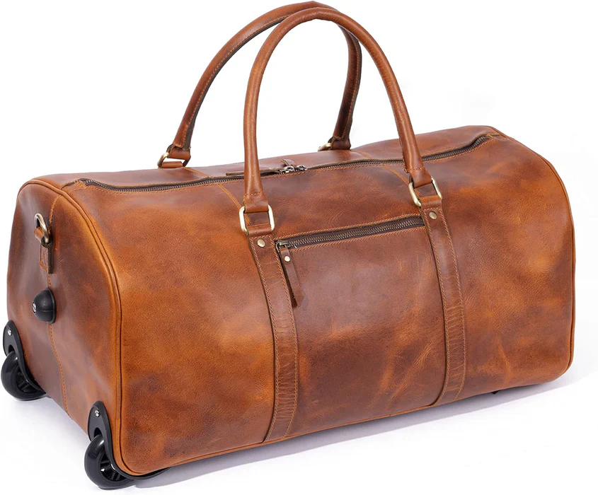 Tan Brown Leather Trolley Bag