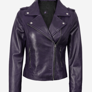 Women's Asymmetrical Lambskin Purple Biker Style Jacket