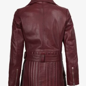 Women's Asymmetrical Maroon Belted Biker Leather Jacket