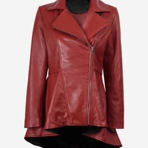 Women's Asymmetrical Peplum Red Leather Jacket