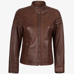 Women's Brown Biker Style Leather Jacket