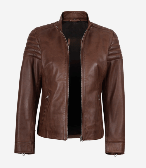 Women's Brown Biker Style Leather Jacket